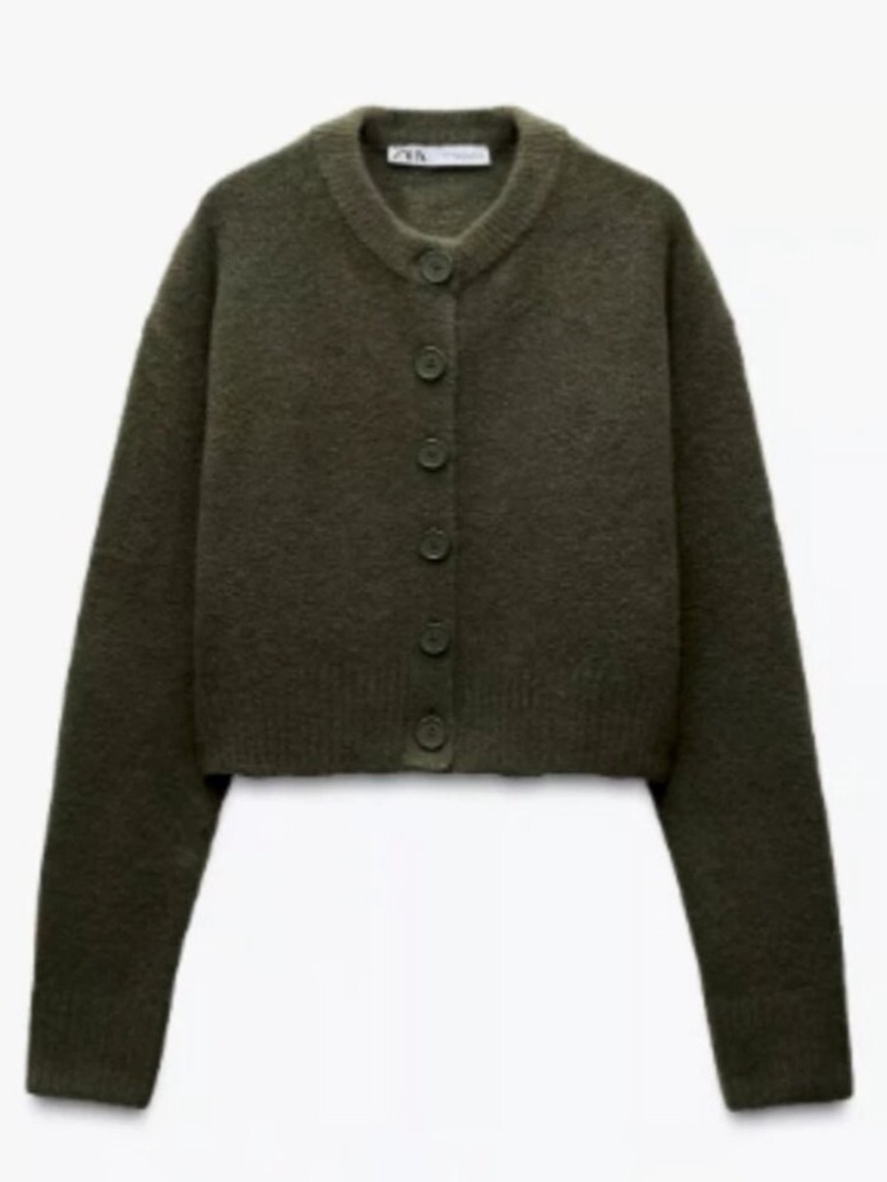 Zara Olive Green Cropped Button-Up Cardigan